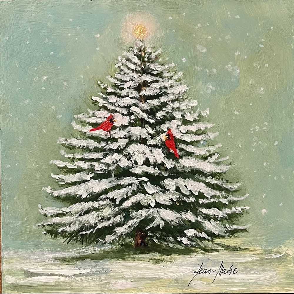 Made to Order! Oil on Canvas. Snowy Tree Original Art with Red Cardinals